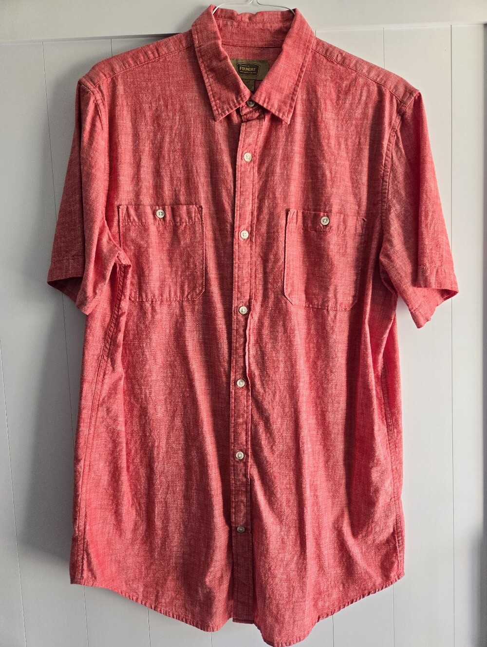 The Foundry Supply Co. Men's Short-Sleeve Button-Down Shirt in Red Large Tall